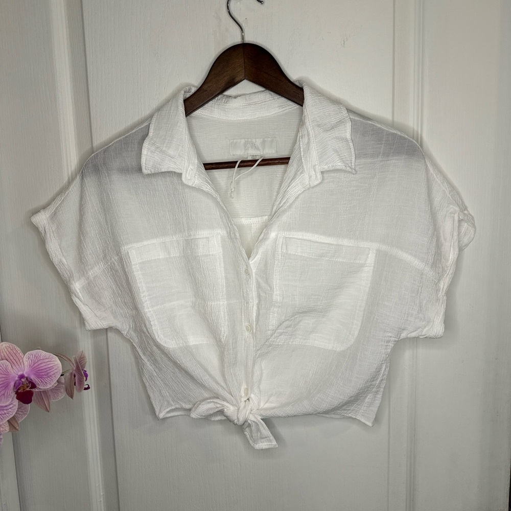 Zara White Button-Down Knotted Kids Flowy Shirt (12-13Y)